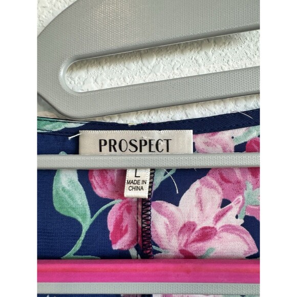 Prospect Women's Blue Pink Floral Blouse Henley V Neck Balloon Sleeve Sheer L - Picture 6 of 11